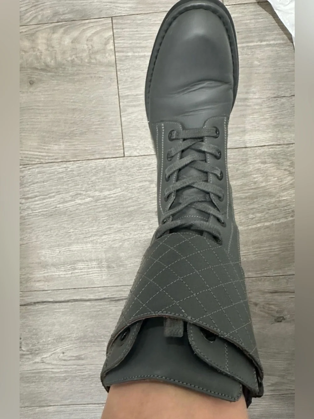 CHANEL dark gray Quilted Cuff Combat Boots